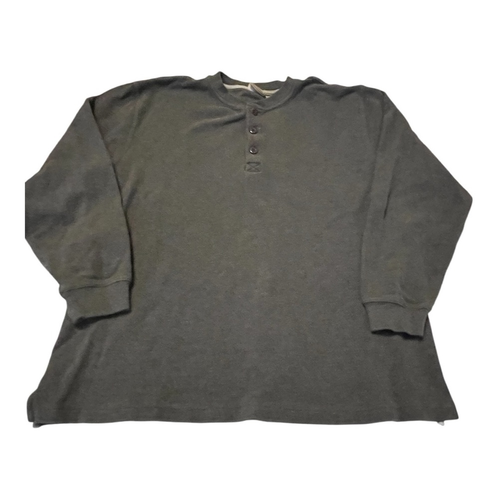 L.L. Bean Men’s‎ Large Gray Unshrinkable Mini-Waffle Henley Long Sleeve Shirt